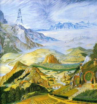 guirlandes de fantaisie terre moyenne tolkiens paysage 2 Montagne Peinture à l'huile